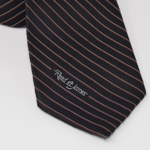 Reed St James Tie Black Red Silver Diagonal Stripe - Picture 1 of 5